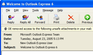 OE removed access to the following unsafe attachments in your mail